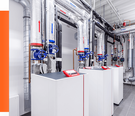 Modern commercial boiler service and heating system installation.